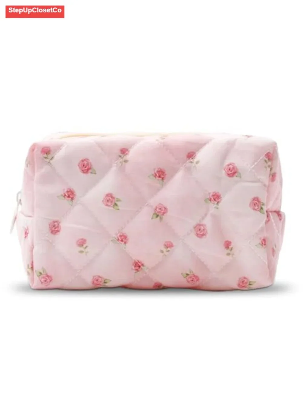 Quilted Cotton Makeup Bag Travel Toiletry Organizer Pouch with Zipper
